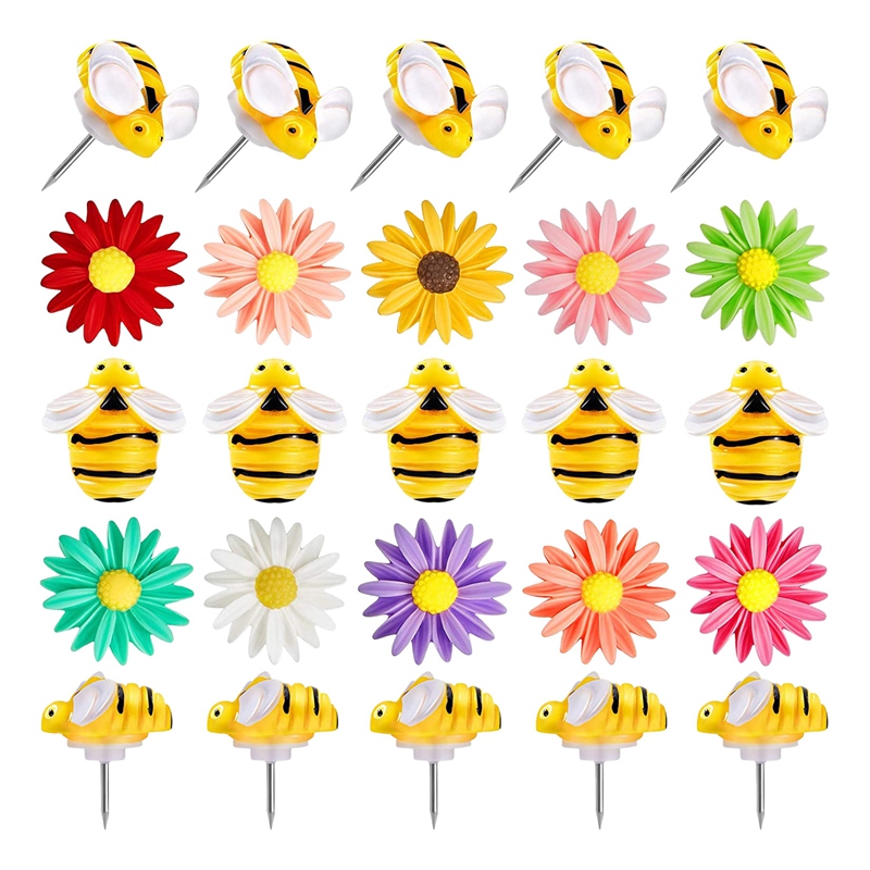 40 Pcs 꽃 압정 꿀벌 Thumbtacks 귀여운 장식 푸시 핀 크리 에이 티브 Thumbtacks 아이, 화이트 보드, 코르크 보드